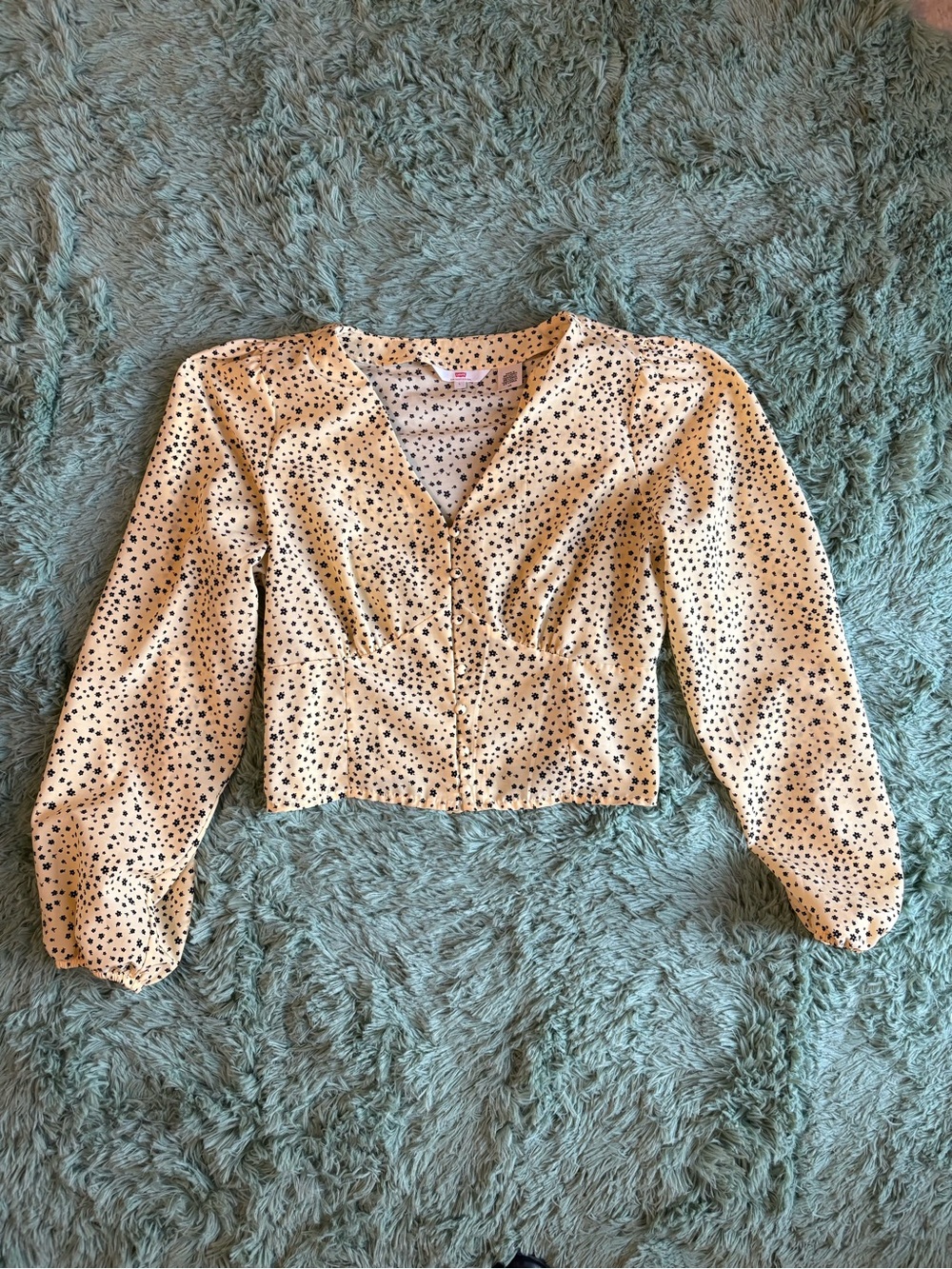 Levi’s Polka Dot Cropped Button-Front Long Sleeve Top - Yellow/Black